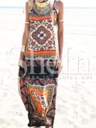 Shein Multicolor Spaghetti Strap Vintage Print Maxi Dress