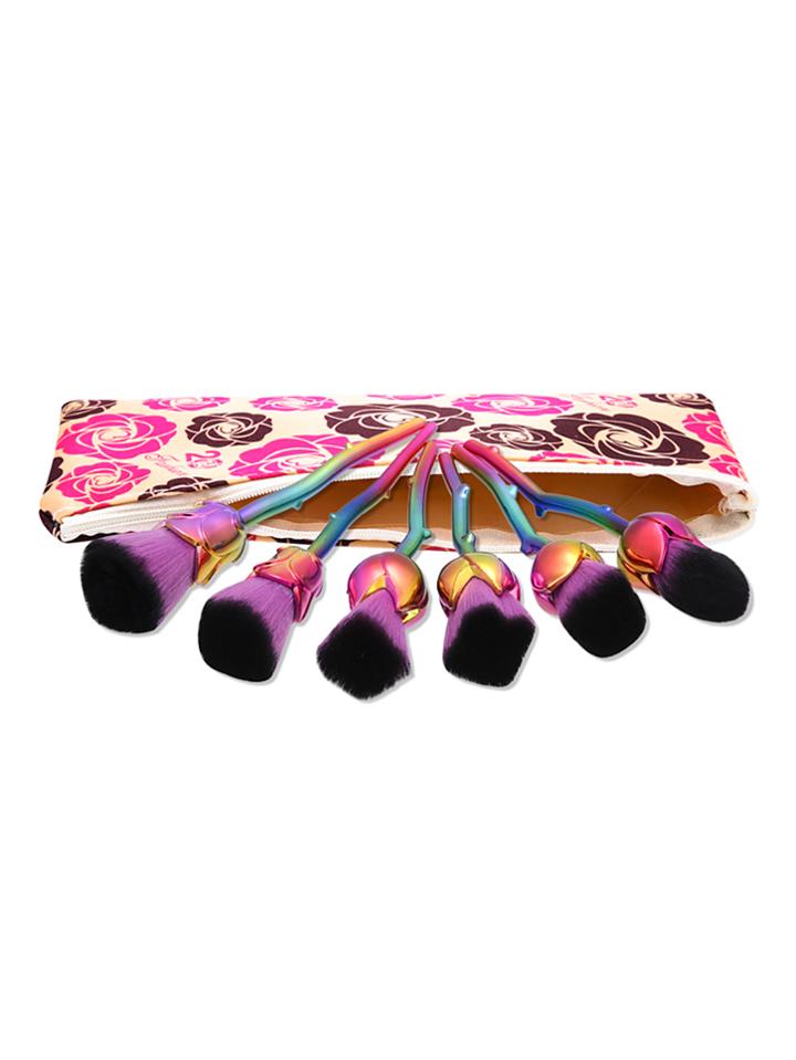 Shein Rose Flower Shaped Makeup Brush 6pcs With Bag