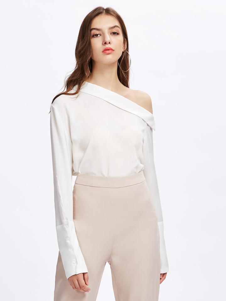 Shein Asymmetric Foldover Shoulder Wide Cuff Blouse