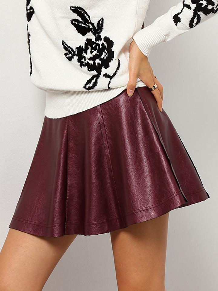 Shein Burgundy High Waist Flare Pu Skirt