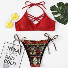 Shein Geo Print Strappy Mix & Match Bikini Set