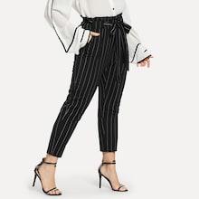 Shein Plus Striped Self Tie Waist Pants