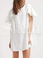 Shein White Cap Studed Sleeve Ruffle Shift Dress