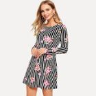 Shein Vertical Stripe & Flower Print Dress