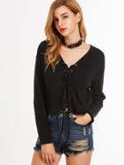 Shein Plunging Lace Up Front Ribbed Top