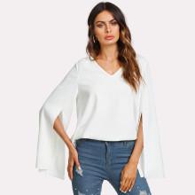 Shein V Neck Slit Bell Sleeve Top