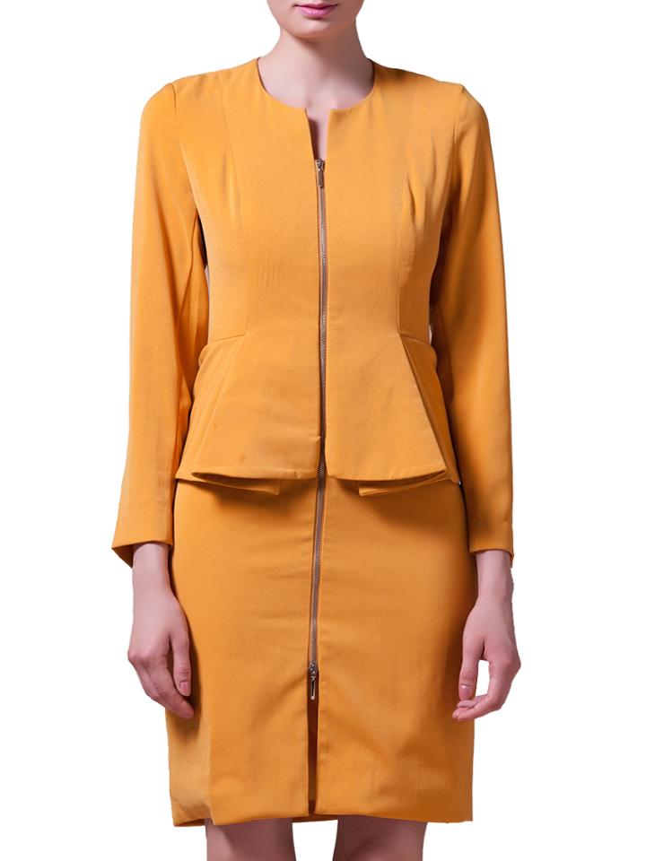 Shein Mustard Peplum Zipper Sheath Dress