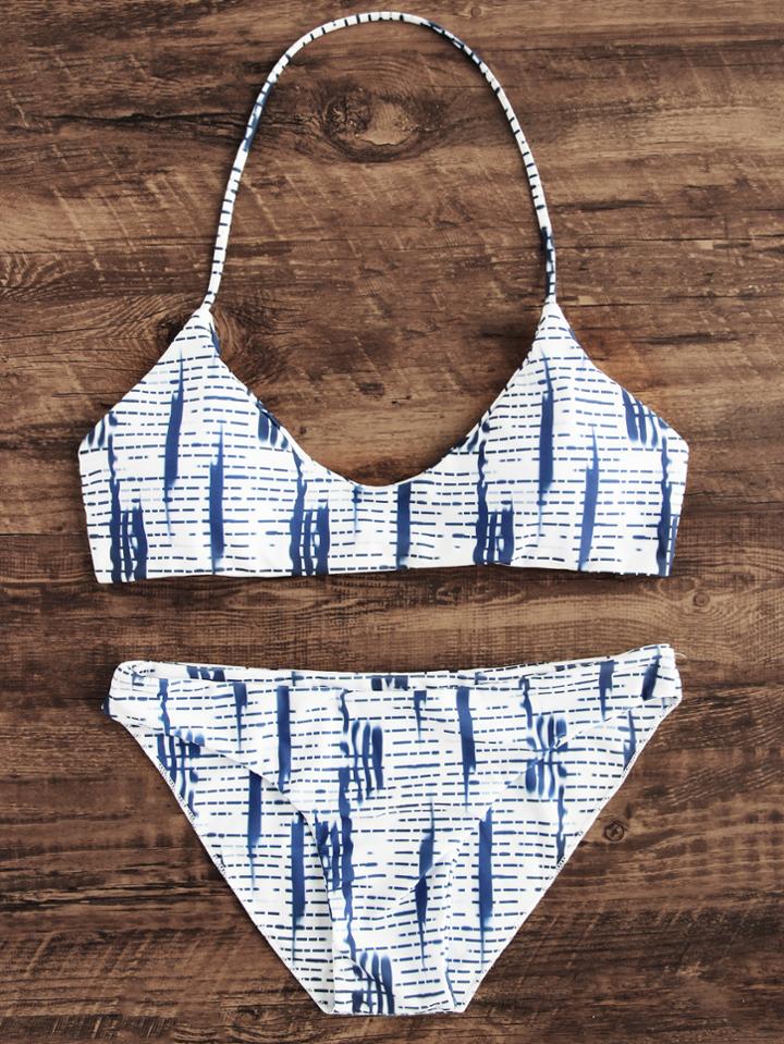 Shein Pinstrip Print Halter Bikini Set