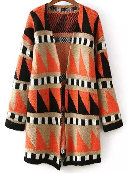 Shein Colour Long Sleeve Geometric Print Cardigan