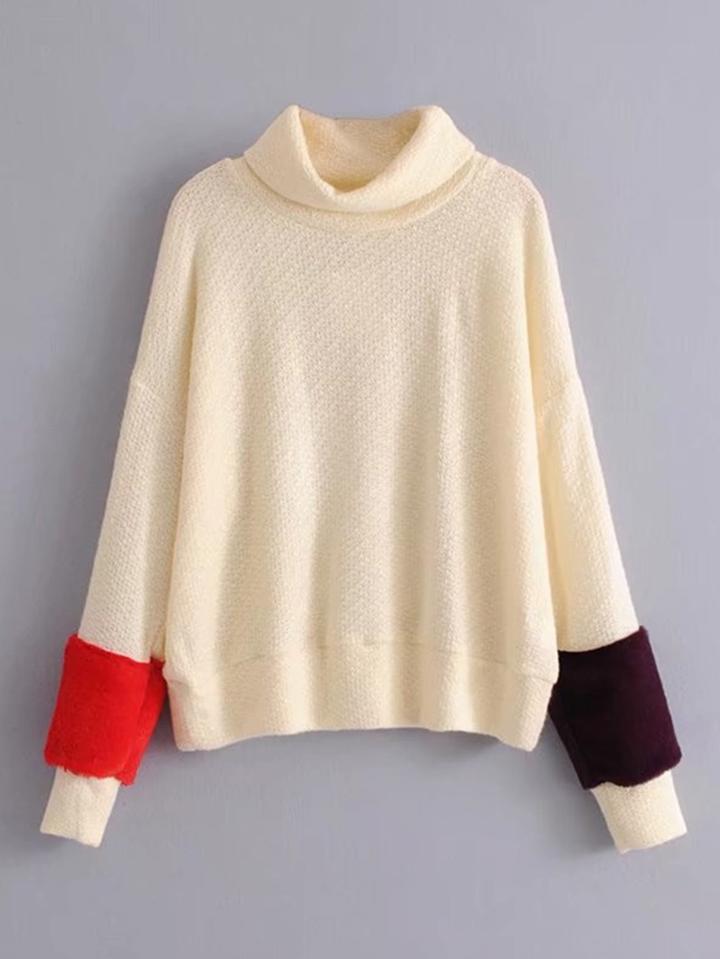 Shein Contrast Faux Fur Insert Turtleneck Sweater