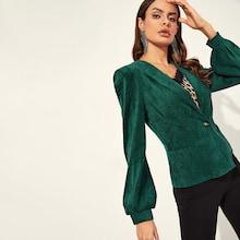 Shein Lantern Sleeve Form Fitted Corduroy Coat