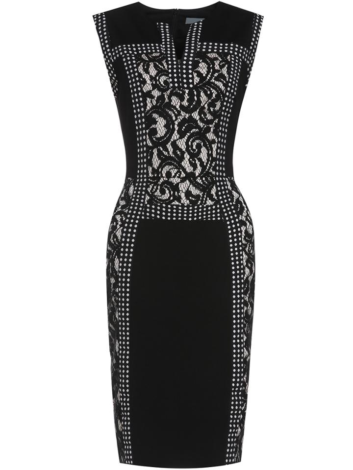 Shein Black Embroidered Polka Dot Lace Sheath Dress