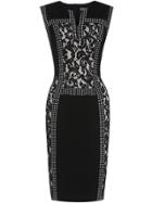 Shein Black Embroidered Polka Dot Lace Sheath Dress
