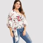 Shein Plus Gathered Sleeve Floral Wrap Top