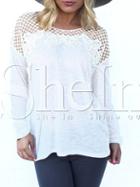 Shein White Long Sleeve Split Back Hollow T-shirt