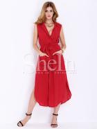 Shein Red Rouge Sleeveless Tie-waist Pockets Dress