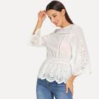 Shein Lace Insert Eyelet Embroidered Peplum Top