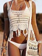 Shein White Crochet Fringe Hollow Out Tank Top