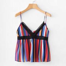 Shein Contrast Lace Ruffle Hem Cami Top