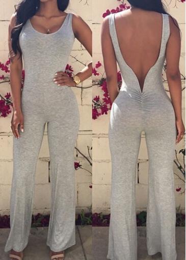 Rosewe V Back Sleeveless Grey Ankle Length Jumpsuit