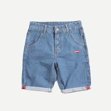 Shein Men Patched Detail Solid Denim Shorts
