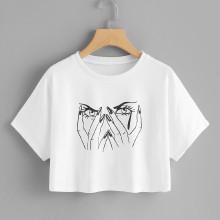Shein Face Print Crop Tee