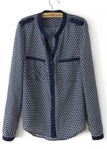 Rosewe Autumn Essential Stand Collar Printed Chiffon Shirts For Woman