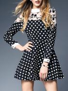 Shein Black Long Sleeve Polka Dot Contrast Contrast Gauze Dress