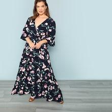 Shein Plus Flounce Sleeve Knot Floral Dress