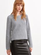 Shein Grey Eyelet Lace Up Side Loose Sweater
