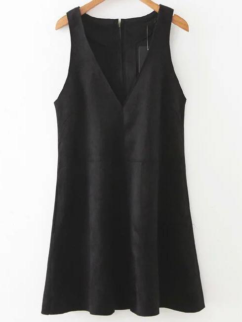 Shein Black V Neck Sleeveless Zipper Back Dress