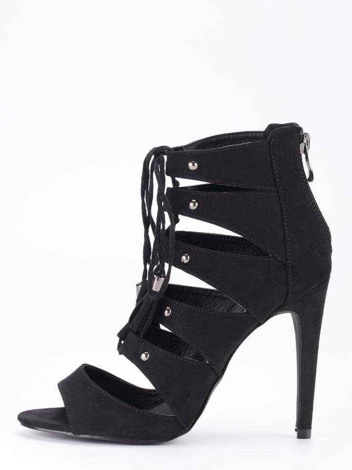 Shein Faux Suede Lace-up Peep Toe Heels - Black