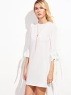 Shein White Keyhole Back Tie Sleeve Shift Dress