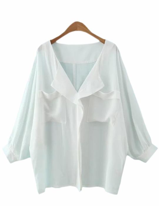 Shein White Pockets Batwing Sleeve Blouse