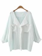 Shein White Pockets Batwing Sleeve Blouse