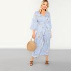 Shein Plus Floral And Striped Wide Leg Jumpsuit
