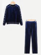 Shein Button Detail Velvet Pullover & Pants Set