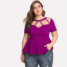 Shein Plus Cut Out Neck Peplum Top
