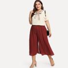 Shein Plus Knot Front Flounce Sleeve Top With Pants