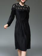Shein Black Contrast Crochet Hollow Out Velvet Dress