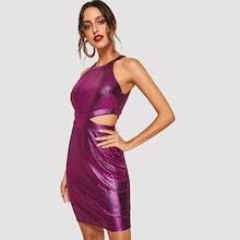 Shein Cut Out Halter Metallic Shell Dress
