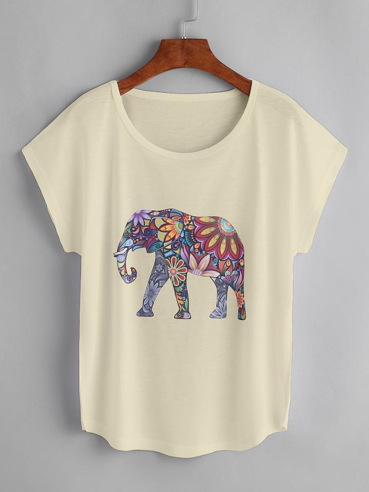 Shein Cap Sleeve Elephant Print Tshirt