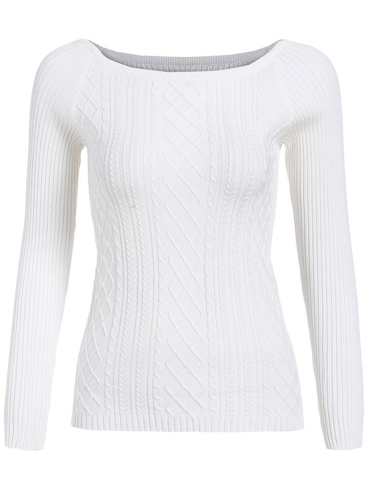 Shein White Boat Neck Ribbed Slim Knitwear