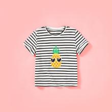 Shein Girls Pineapple Print Striped Tee