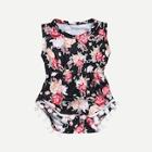 Shein Toddler Girls Pom Pom Trim Floral Print Jumpsuit