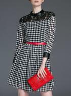Shein Black White Argyle Belted A-line Dress