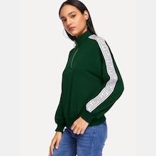 Shein Letter Tape Detail Half Placket Sweatshirt