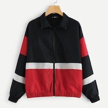 Shein Zip Up Color Block Collar Neck Jacket