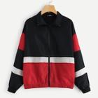 Shein Zip Up Color Block Collar Neck Jacket