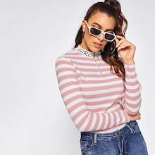 Shein O-ring Zip Half Placket Rib Knit Tee